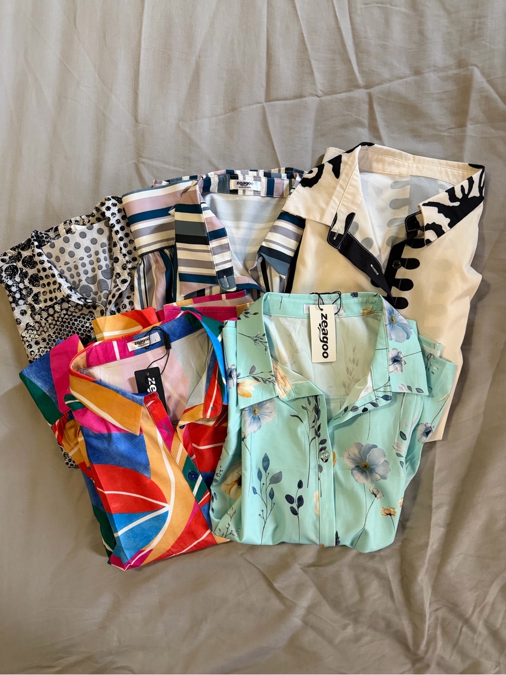 5 Multi Patterned lightweight Buttoned Down Tops NWT